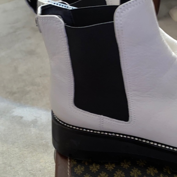 Chelsea Booties from Karl Lagerfeld Paris, White w/Rhinestones Trim Lug Sole NEW - Picture 7 of 11